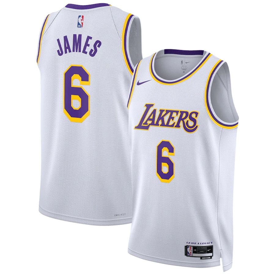 Men Los Angeles Lakers #6 LeBron James Nike White Association Edition 2022-23 Swingman NBA Jersey